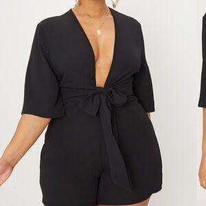 PLT Black Tie-Front Romper